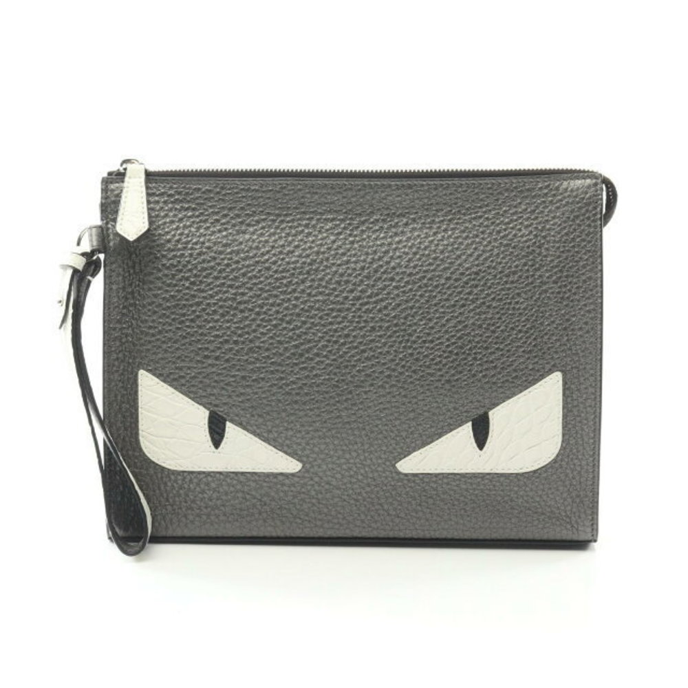 Fendi Eye Clutch Flat Leather Bugs White Gray Bag - Picture 2 of 6